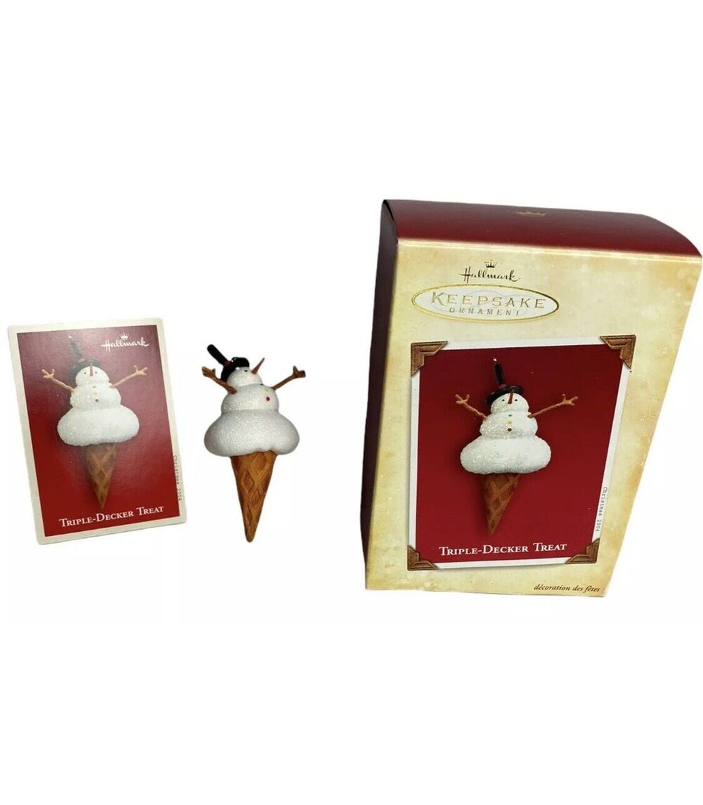 Hallmark Ornament Triple Decker Treat Ice Cream Cone Snowman 2004